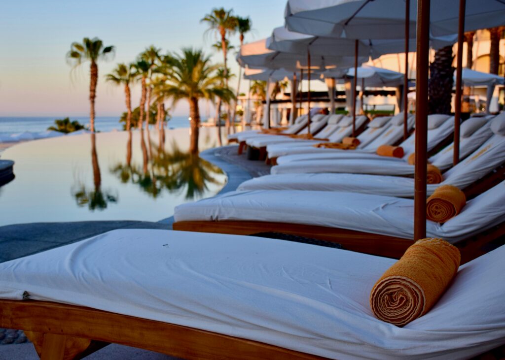 Picture with sunbeds on the beach